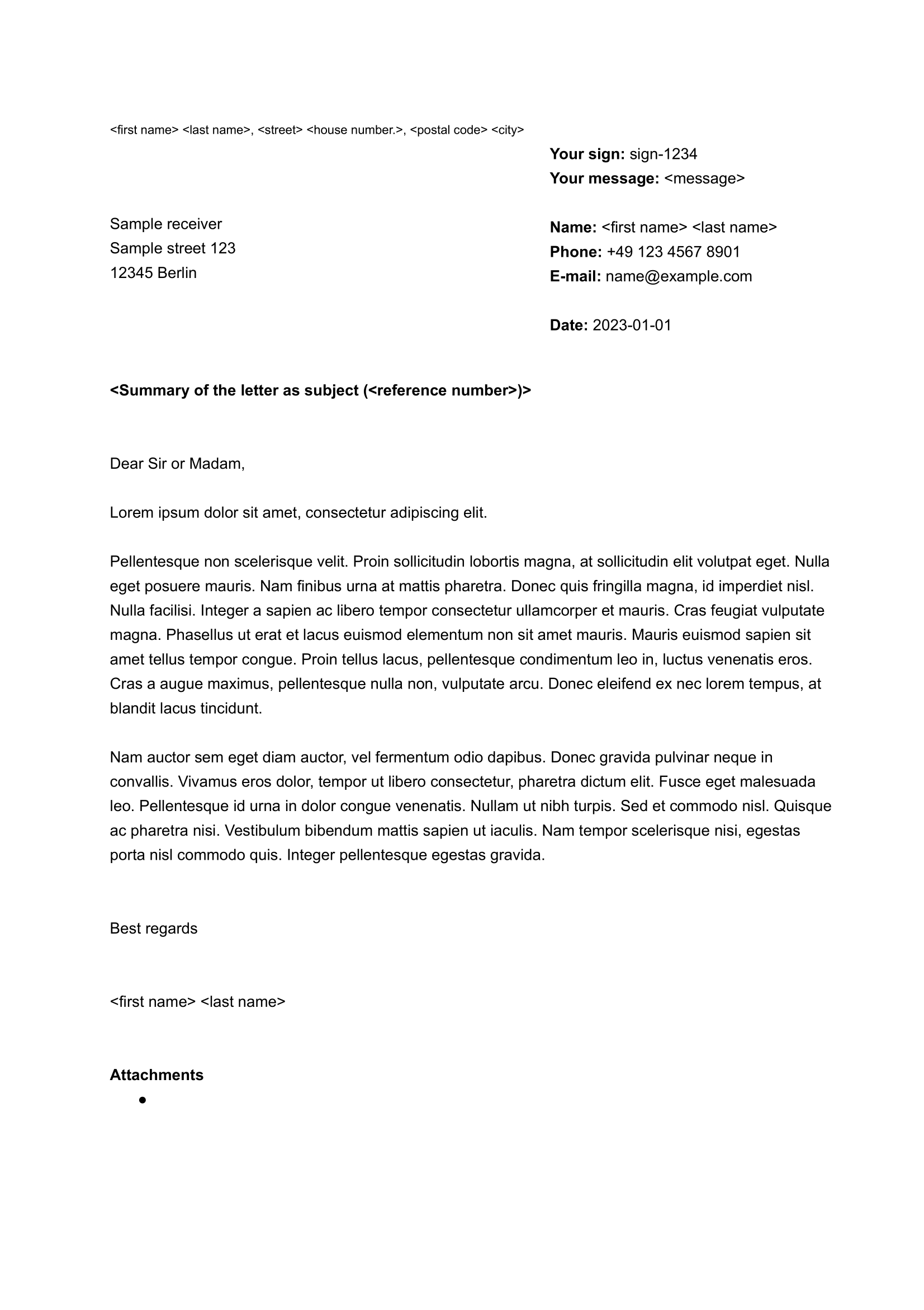 Preview of the formal letter template (DIN 5008)
